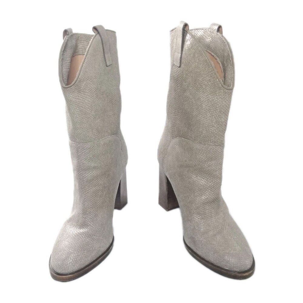 Sigerson Morrison Leather Boots Women's Size 9 Snakeskin Embossed Gray